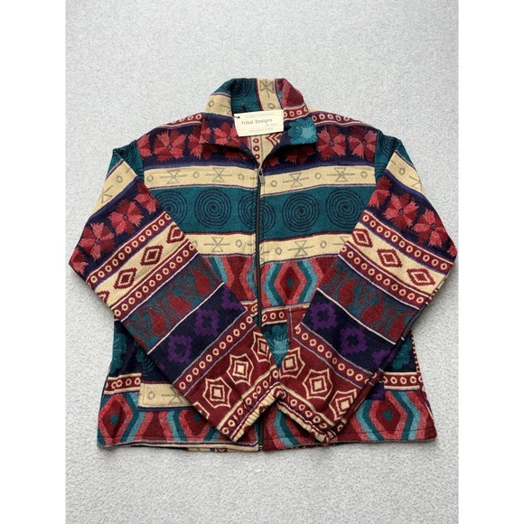 Tribal Designs by Neela Jacket Womens Large Multi Yak Wool Hand Loomed Nepal - Picture 5 of 15